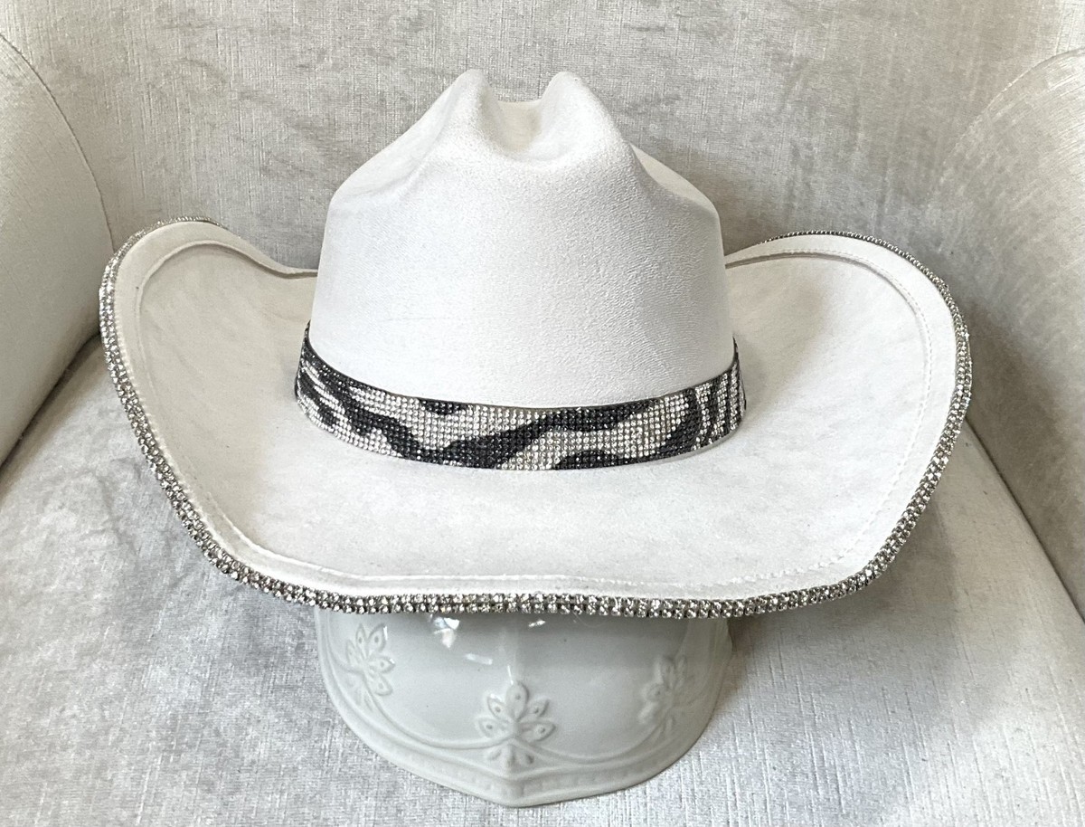 Silver Crystal-Embellished Wide Brim Hat Womens Silver-Rhinestone-Western-Cowboy Hat with Diamond  main image 3
