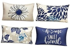 Decorative Throw Pillow Covers Set of 4 Blue 20" x 12" Pack of 4 Blue-floral