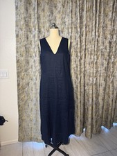 Everlane Navy Linen Maxi Dress V-Neck Sleeveless Tie Back Lined Women M