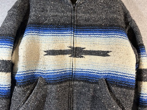 David James Cowboy Aztec Native Knit Zip Up Quilt Lined Jacket Sz L Blanket Grey - Picture 6 of 14