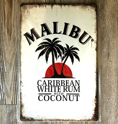 Malibu Caribbean White Rum With Coconut 8 x 12 Novelty Metal Sign New!