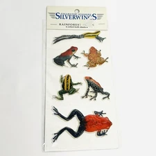 Vintage Puffy Stickers Frogs Rainforest Realistic Silverwings