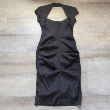 Vtg Cache’ Black Sheath Dress Knee Length Size 8 Back Zip Cocktail Made In Usa