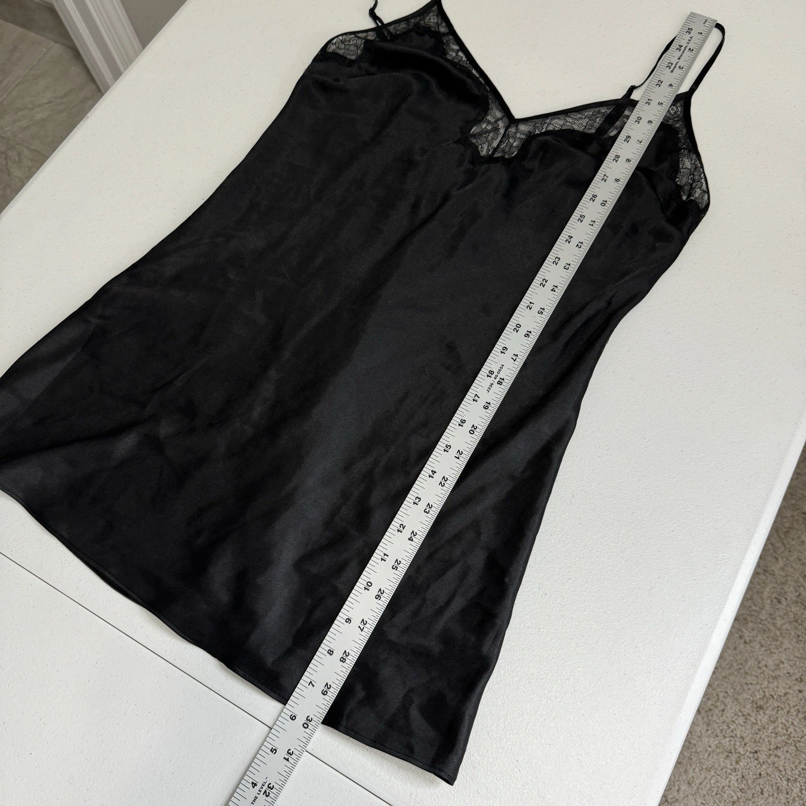 UNDERCOVER Abito donna Victoria's Secret slip M nero raso delicato pizzo orlo coquette Y2K