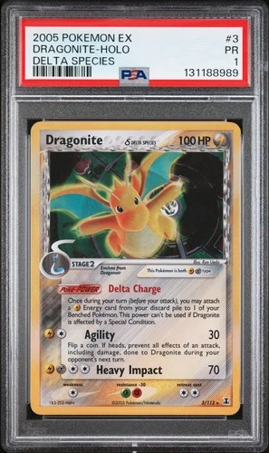 2005 POKEMON EX DELTA SPECIES #3 DRAGONITE-HOLO PSA 1