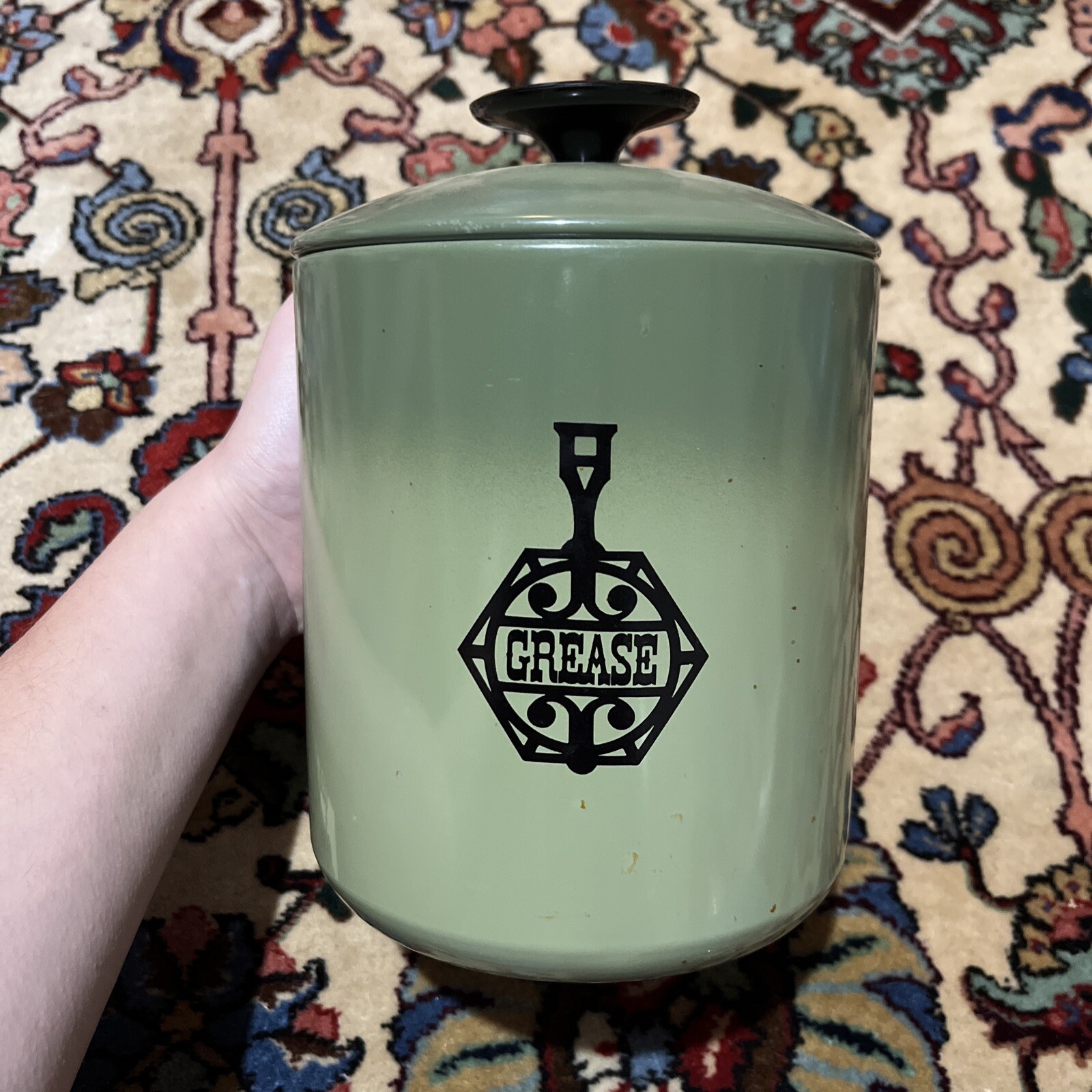 Vintage West Bend Avocado Green Grease Canister 