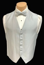 Men's Silver Tuxedo Vest Bow Tie Adjustable Fullback Groom Formal Wedding Prom