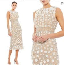 MAC DUGGAL 67853 FLORAL APPLIQUE SLEEVELESS IVORY/NUDE MIDI DRESS  sz 16