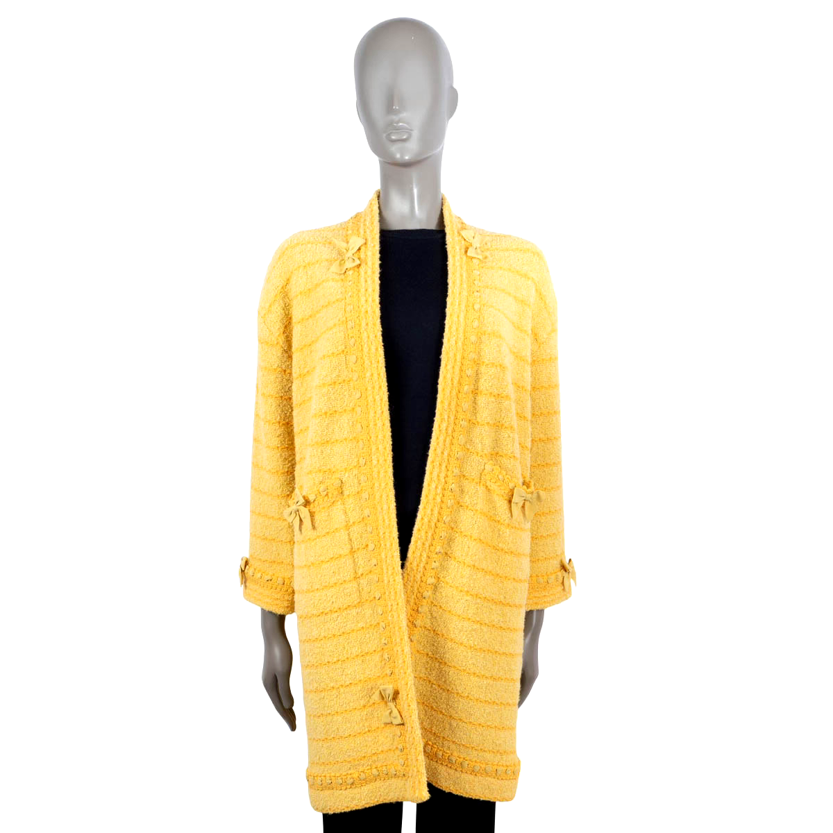 68914 auth GUCCI yellow wool 2020 BOW EMBELLISHED OPEN KNIT Coat