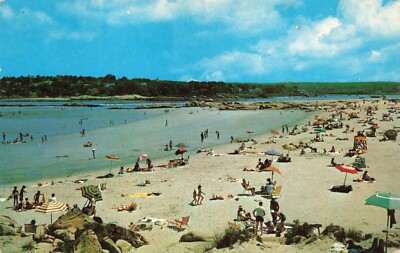 Postcard MA Gloucester Wingaersheek Beach North Shore Sunbathers Swimmers Surf