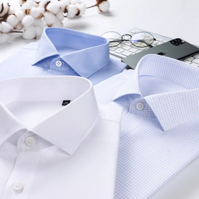 Camisas para hombre de mezcla de algodón y seda manga larga con botones formales negocios a rayas Foto 2 de 4