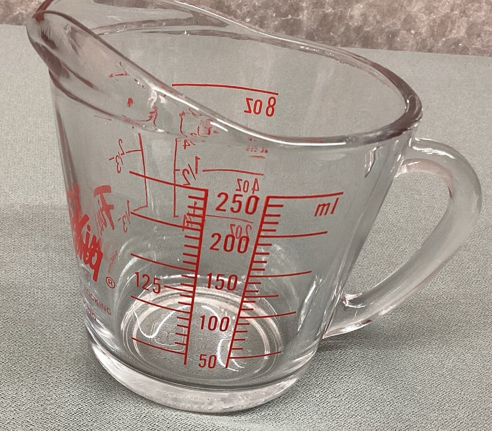 Vintage Retro ANCHOR HOCKING FIREKING 1 CUP GLASS MEASURING JUG