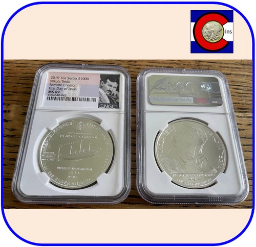 2019 Serbia Nikola Tesla Remote Control BU 1 oz Silver Coin NGC MS 69 FDOI