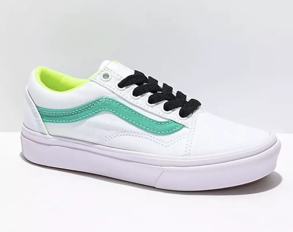 Vans Old Skool ComfyCush White, Teal & Fluorescent Yellow Youth Shoes Size  7 JN | eBay