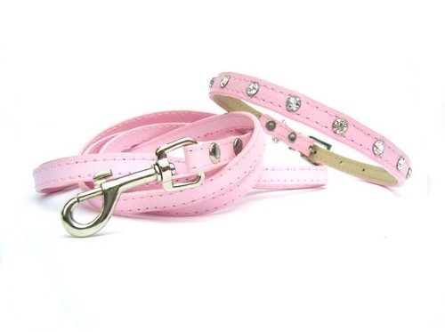 Diamante Crystal Dog Collar / Lead / Set Puppy Rhinestone Baby Pink Blue 6-14" - Picture 15 of 33