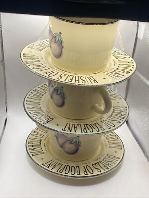 RARE VINTAGE RAYWARE Bushels Of Eggplant Cup & Saucers Set Of 3  - 6 Items 1980s