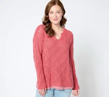 Peace Love World Boheme Open-Stitch Novelty Sweater - Rose (Sz 2X) A647808  