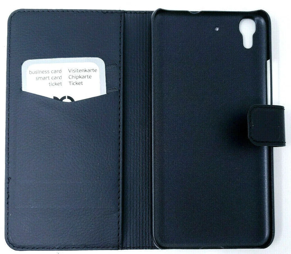 Funda Cartera Delgada Negra Xqisit para Huawei Y6 Tarjeta Bolsillo Libro Cubierta Original Foto 2 de 4