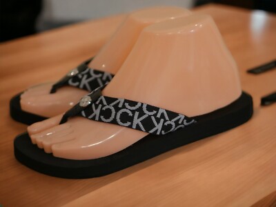 NEW WOMENS CALVIN KLEIN BLACK WHITE NYLON LOGO FLIP