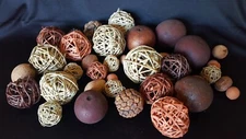 Decorative Balls Autumn Colors Rustic Wicker Rattan Gourds Spheres Orbs 39-Piece
