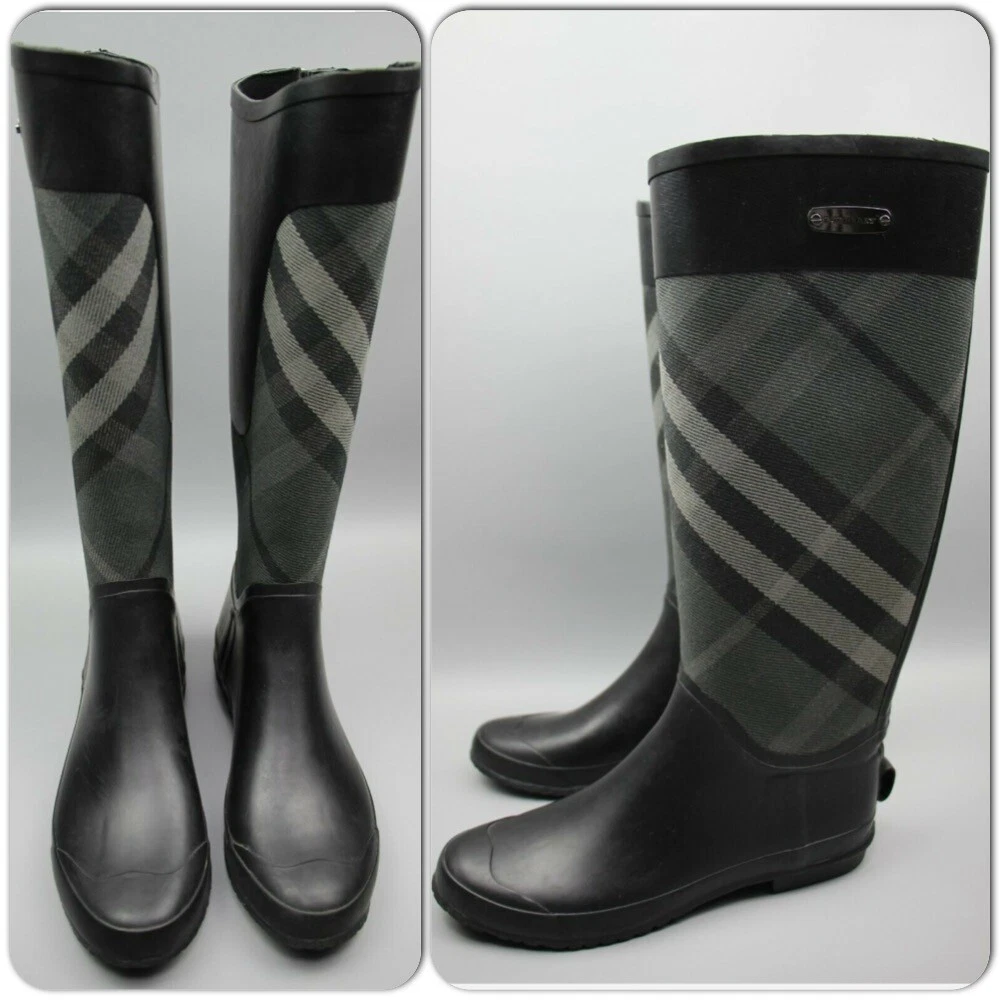 Burberry Beige Nova Check Rubber Rain Boots Size 37 Burberry