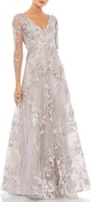 New Mac Duggal Floral Embroidered Long Sleeve A-Line Gown Vintage Lilac 16 $798