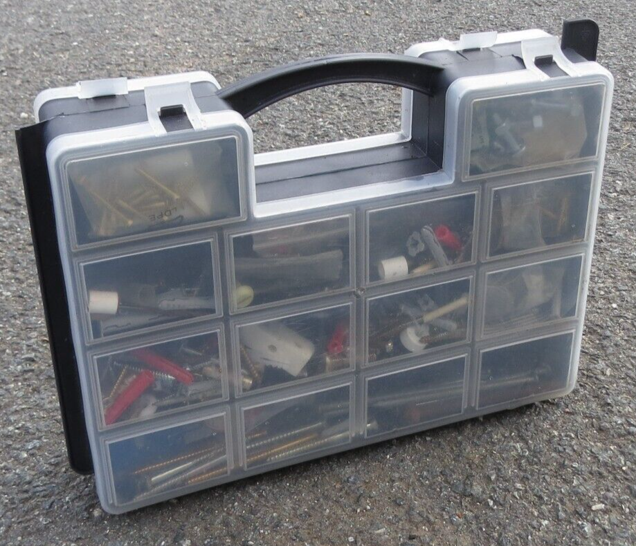 2 Sided Fittings Organiser Storage Case with Screws Plugs Nails etc