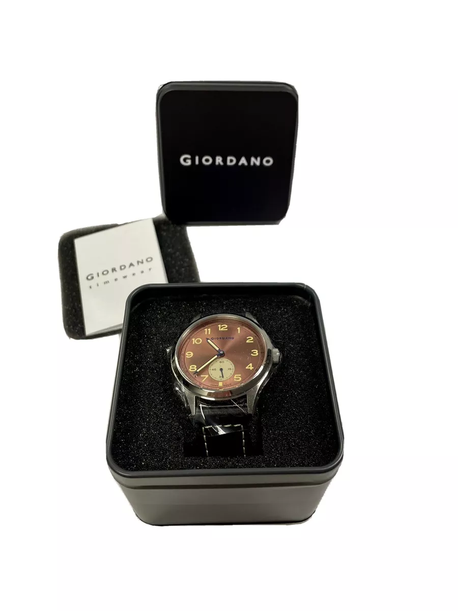 Giordano Stainless Steel W Leather Strap Mens Watch GD 1168 04 240 MSRP