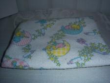 Vtg Baby Receiving Blanket Milky Way Puppy Cat Bunny Sleeping Moon Stars 27x30"