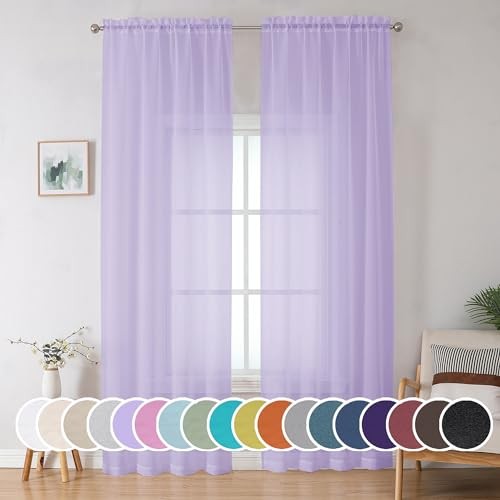Extra Long Sheer Curtains 96 inches Long for 42"W x 96"L (Pack of 2) Lavender - Picture 1 of 7