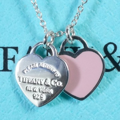TIFFANY & Co. Return to Mini Double Pink Heart Enamel Pendant