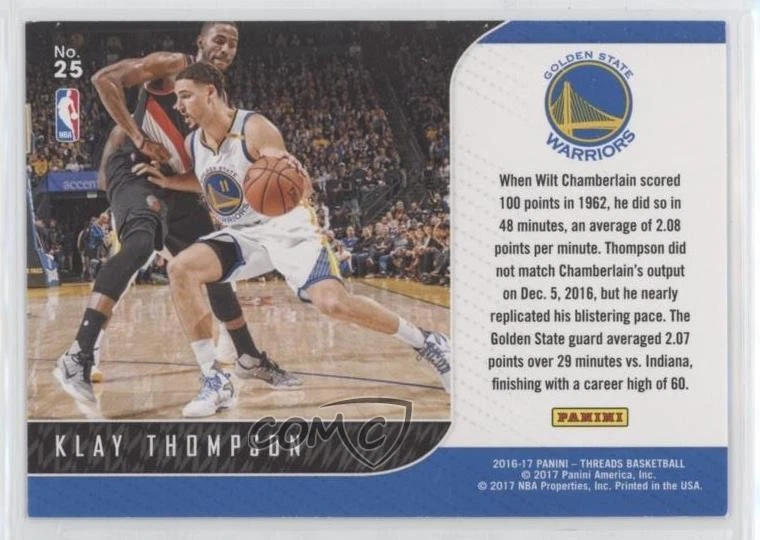 2016 Panini Threads Front-Row Seat Century Proof Orange Dazzle /25 Klay Thompson - Image 2 of 2