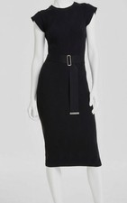 Vince Camuto Women's Black Textured Knit Cap-Sleeve Midi Dress Sz L