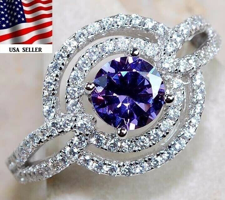 3CT  Amethyst 925 Solid Sterling Silver Ring Sz 6 N3-4