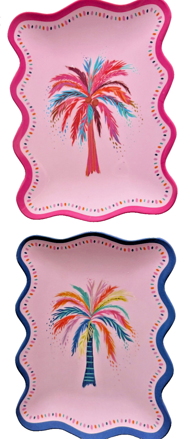 Etta Vee Tropical Palm Tree Melamine Plates Set Of 4 App Salad Serving Pink Blue