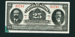 25 Centavos 1915 ((AU)) El Estado De Sonora **PAPER CURRENCY AUCTIONS