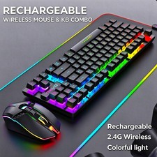 Rechargeable Wireless Gaming Keyboard  Mouse Combo 87 Keys Rainbow RGB Backlit