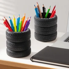 2Pcs Tire Shaped Planter Pencil Holder Pen Holder for Desk Home Office Organizer