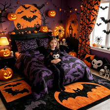 Halloween Themed Comforter Set Full Size,Black Bats Animal Print Bedding Comfort