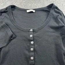 AYR High Roller Henley Womens Shirt Large Black Ribbed Pima Cotton