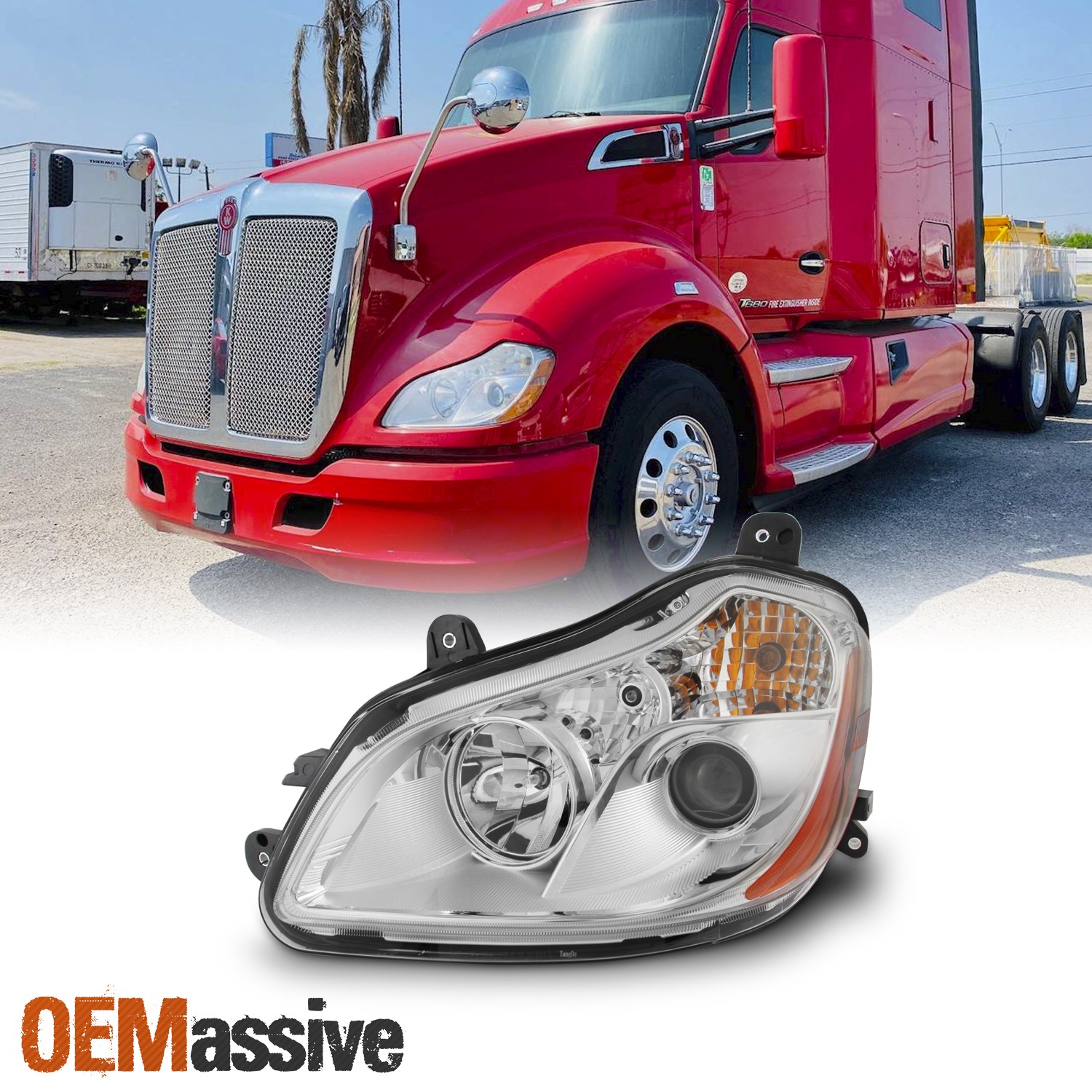 Fit Kenworth T680 13-19 OE Chrome Housing Projector Headlights Driver Left Side