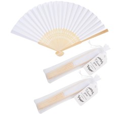 50pcs Paper Hand Fan Bamboo Handheld Folding Fans with Organza Bags and Thank...