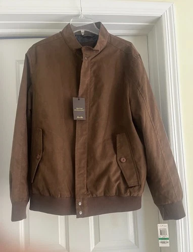 Tasso Elba Brown Bomber Jacket Faux Suede Mens Large Polyester - Lined NEW - product listing photo