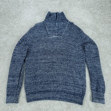 Banana Republic Sweater Mens XL Blue Marled Cotton Blend Knit 1/4 Zip Pullover