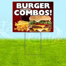 BURGER COMBOS 18x24 Yard Sign Food Plastic Corrugated WITH STAKE USA YS07644