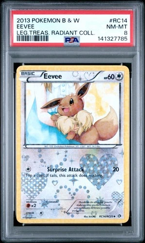 2013 POKEMON B&W LEGEND TREASURES RADIANT COLL #RC14 EEVEE PSA 8