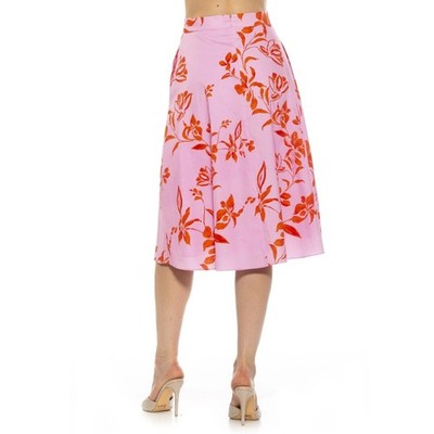 Alexia Admor Mabel Midi Flared Full Skirt Pink Floral Size 10