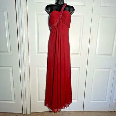 Xscape Dress Women 10 Red Beaded Empire Waist Fairycore Prom Grecian Gown  Flowy | eBay