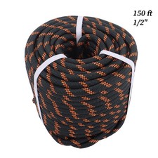 1/2" x 150' 48 Strand Braided Rope For Tree Work & Sailing 6500lbs Black&Orange