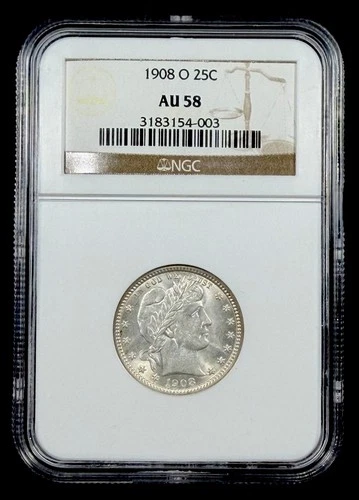1908 O Barber Quarter-NGC AU58 Lots of Luster